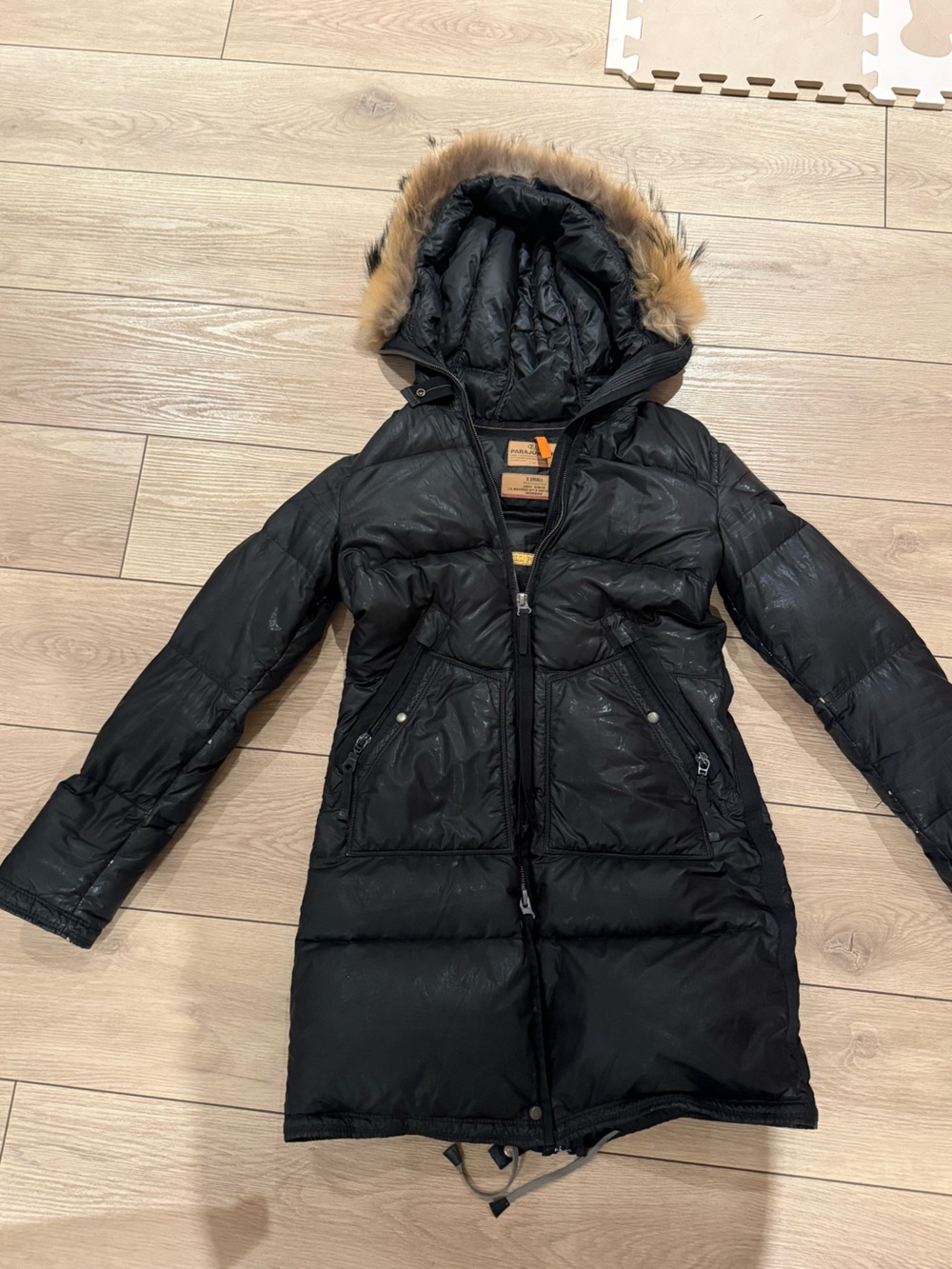 Parajumpers Black Quilted Long Women's Puffer Coat with Faux Fur Hood